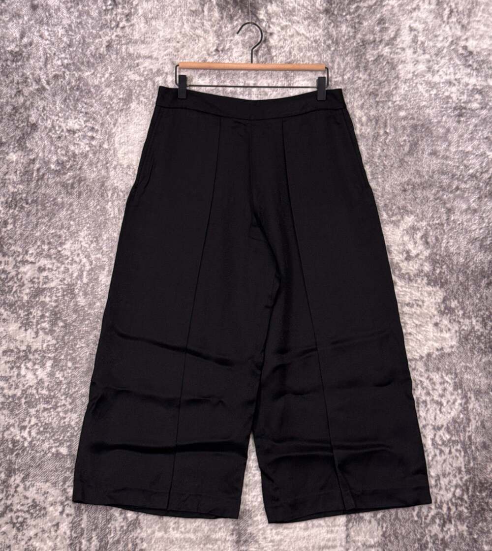 New Rag & Bone Pants 8 Womens Rowe Black Satin Textured Wide Leg Crop Trouser
